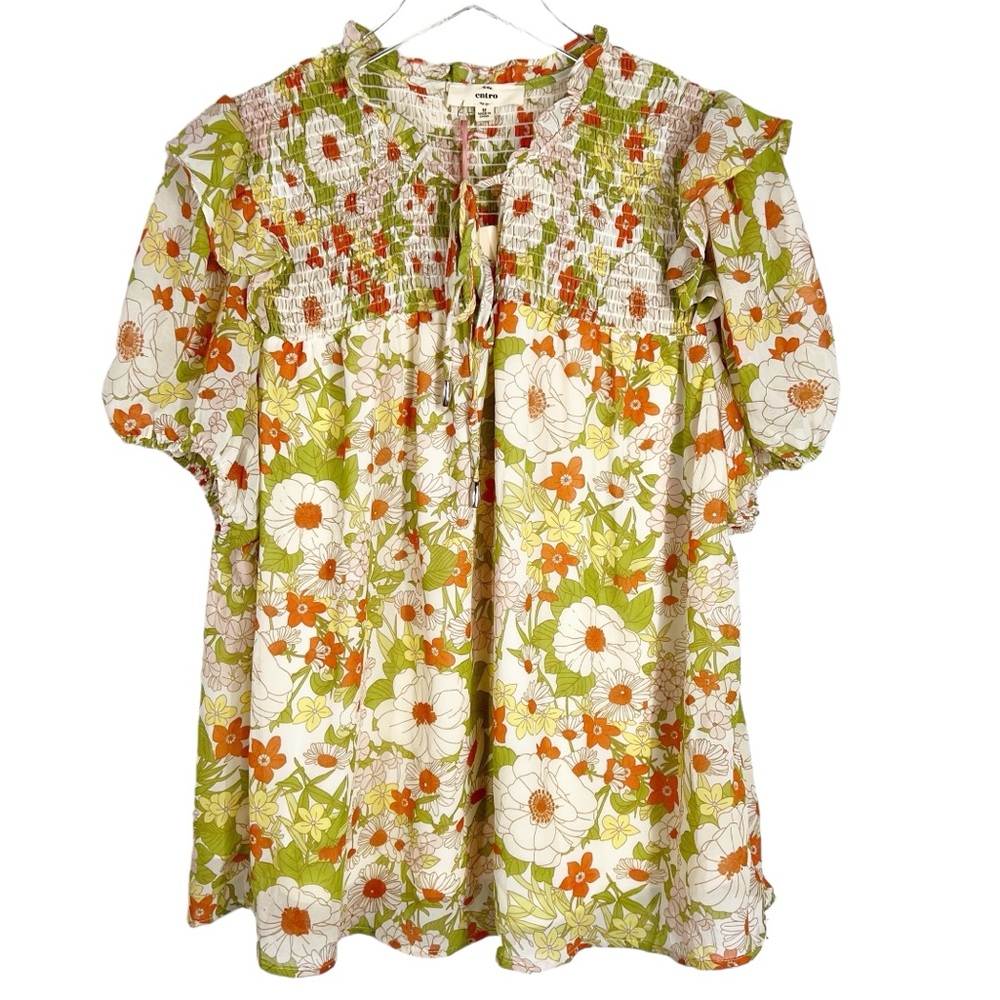 Entro Floral Blouse in Green and Orange